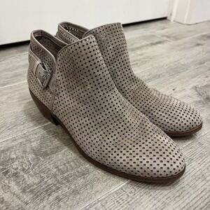 Sam Edelman Paula Boots Women's 7.5 Taupe Tan Suede Ankle Booties Buckle Shoes‎